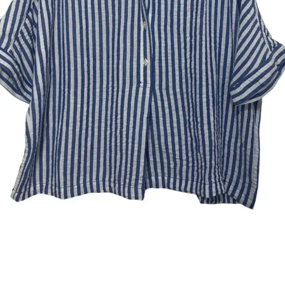 Max Studio London Button Front Shirt Size Small Blue White New Striped Casual - Picture 11 of 11